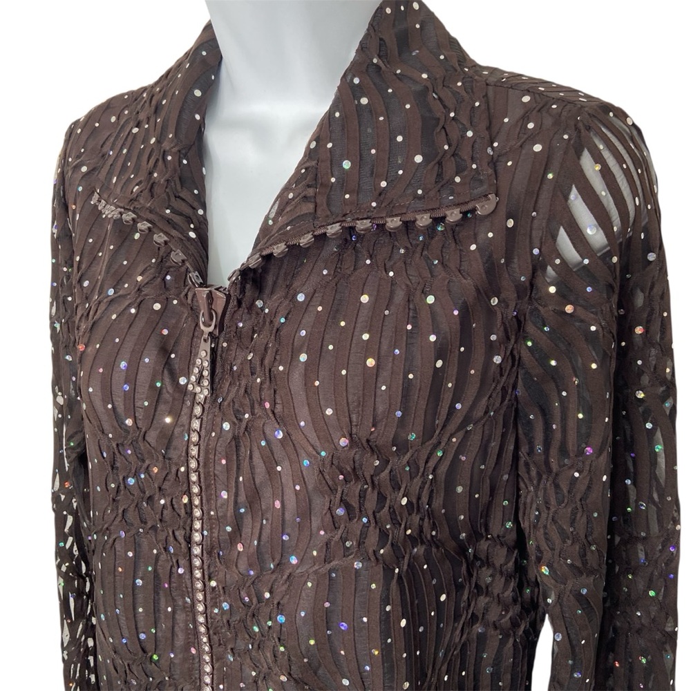 Maxima Vintage Top Embellished Sheer Zip Up